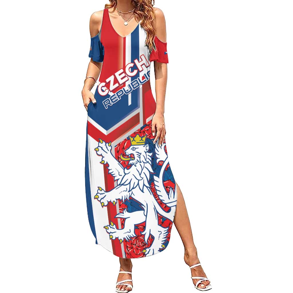 Personalised Czech Republic Summer Maxi Dress Czechia Lion Rosa Pattern - Wonder Print Shop