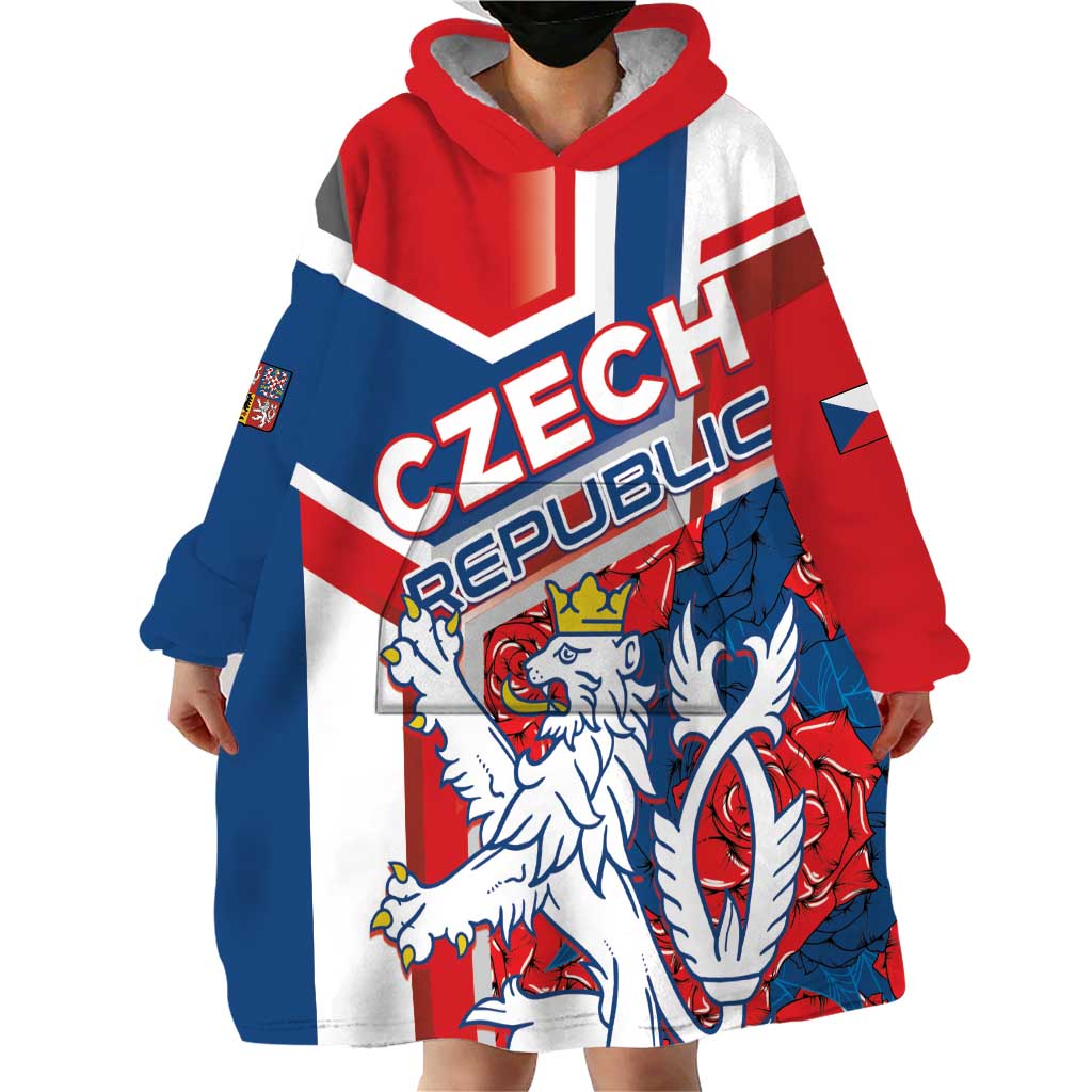Personalised Czech Republic Wearable Blanket Hoodie Czechia Lion Rosa Pattern - Wonder Print Shop