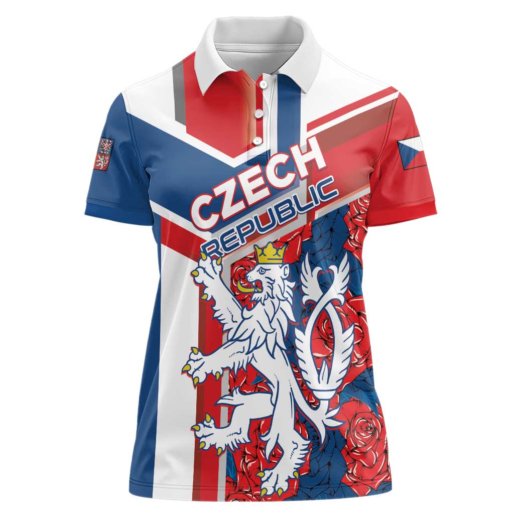 Personalised Czech Republic Women Polo Shirt Czechia Lion Rosa Pattern - Wonder Print Shop