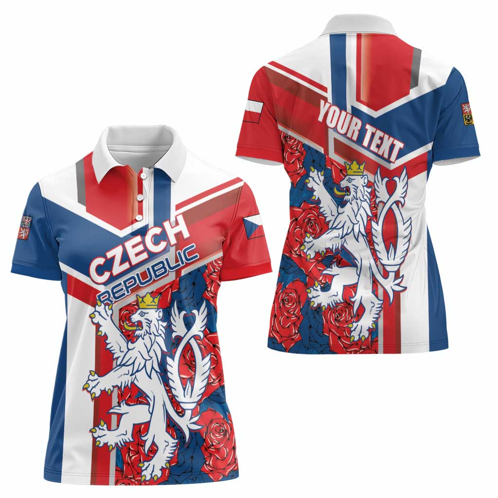 Personalised Czech Republic Women Polo Shirt Czechia Lion Rosa Pattern - Wonder Print Shop