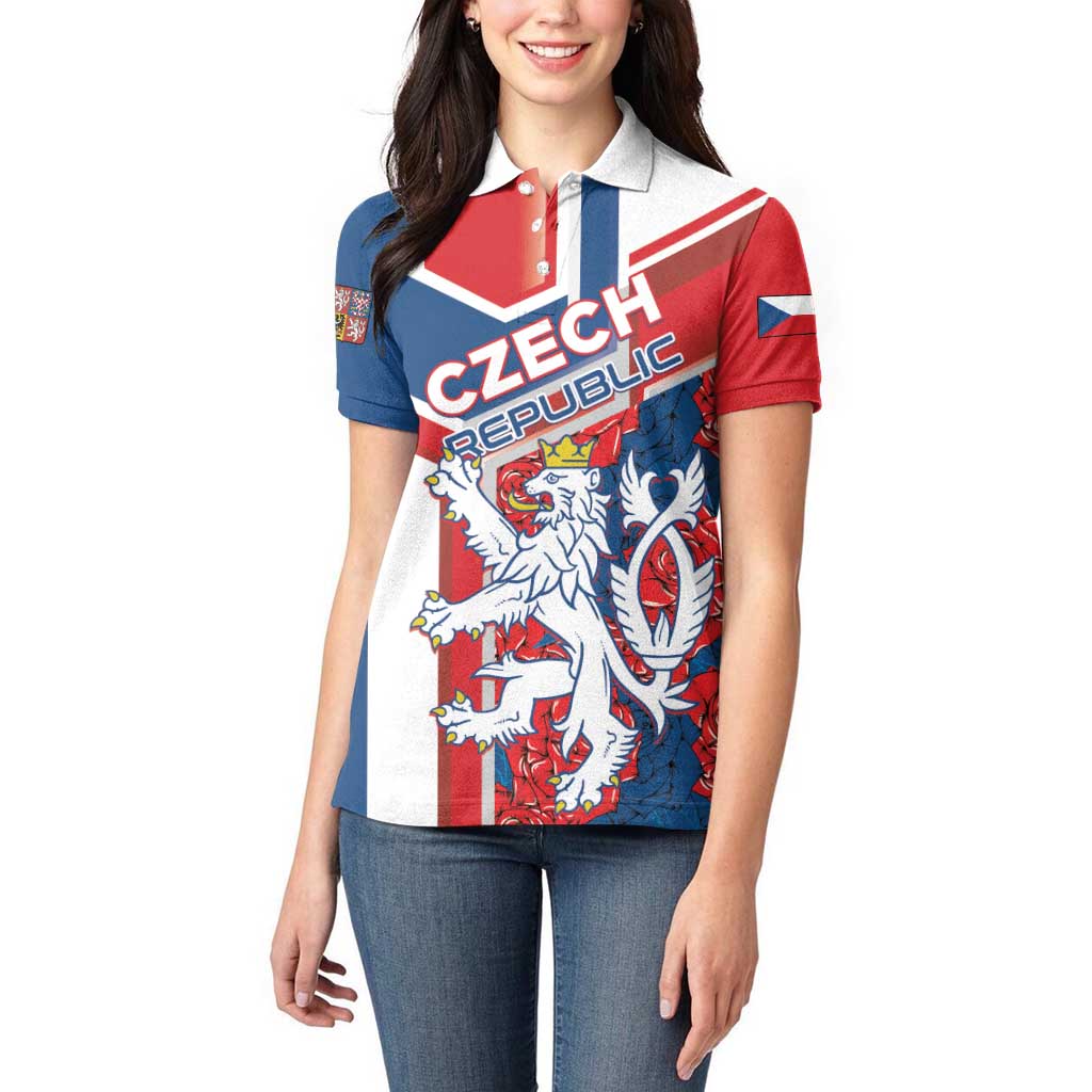 Personalised Czech Republic Women Polo Shirt Czechia Lion Rosa Pattern - Wonder Print Shop