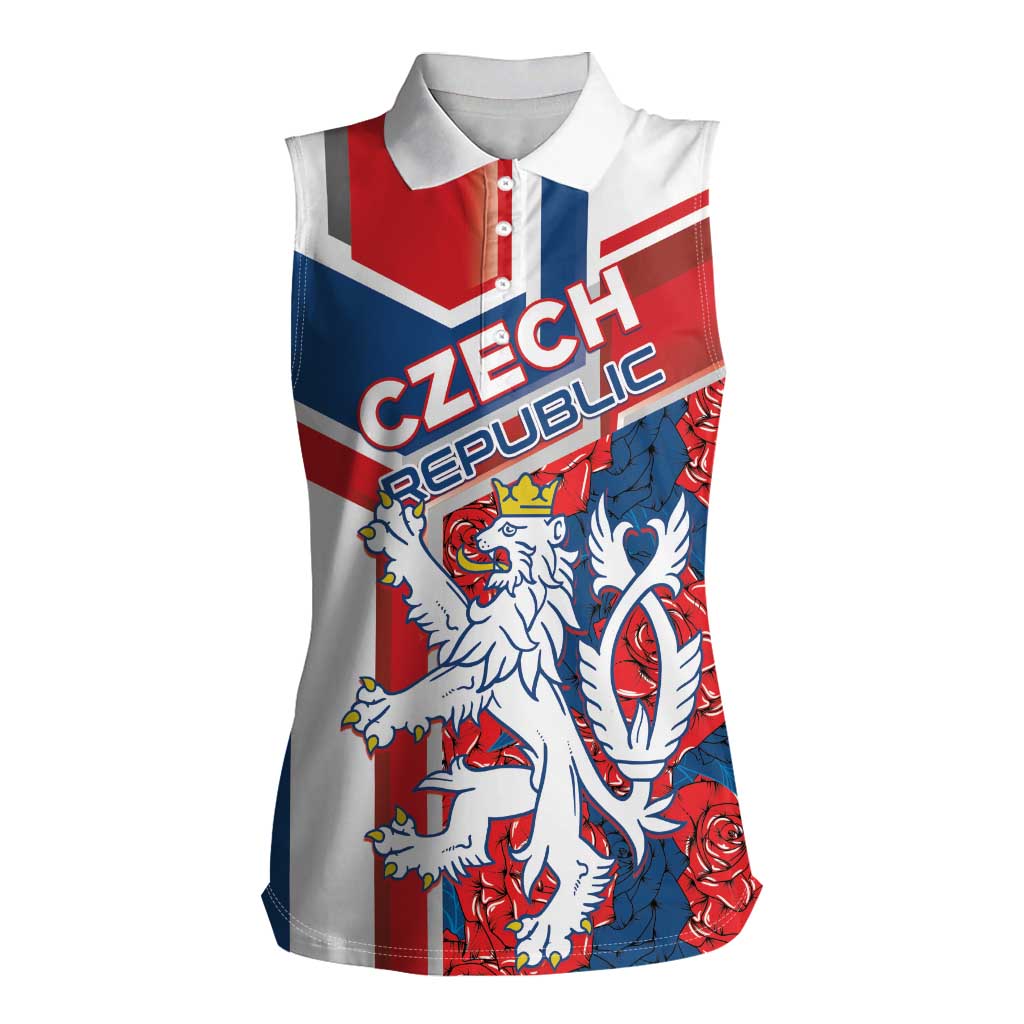 Personalised Czech Republic Women Sleeveless Polo Shirt Czechia Lion Rosa Pattern - Wonder Print Shop