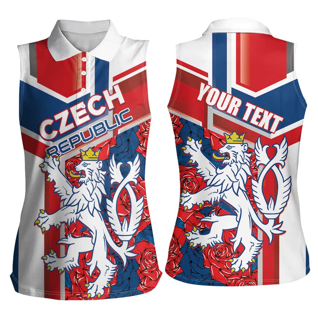 Personalised Czech Republic Women Sleeveless Polo Shirt Czechia Lion Rosa Pattern - Wonder Print Shop