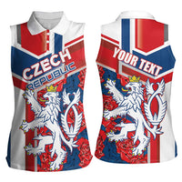 Personalised Czech Republic Women Sleeveless Polo Shirt Czechia Lion Rosa Pattern - Wonder Print Shop