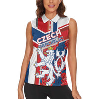 Personalised Czech Republic Women Sleeveless Polo Shirt Czechia Lion Rosa Pattern - Wonder Print Shop