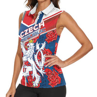 Personalised Czech Republic Women Sleeveless Polo Shirt Czechia Lion Rosa Pattern - Wonder Print Shop