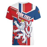 Personalised Czech Republic Women V-Neck T-Shirt Czechia Lion Rosa Pattern - Wonder Print Shop