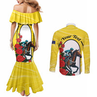 Personalised Melbourne Horse Racing Couples Matching Mermaid Dress and Long Sleeve Button Shirt The Race That Stops The Nation