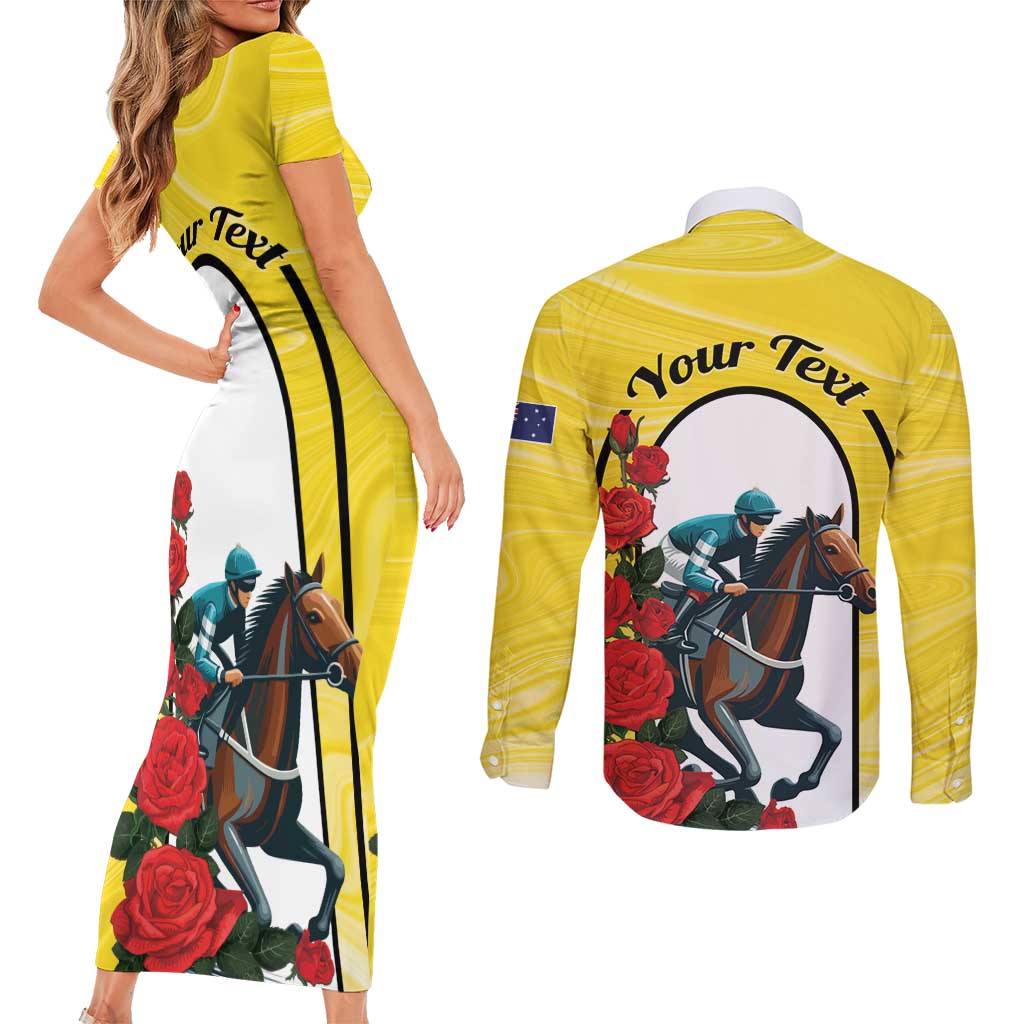 Personalised Melbourne Horse Racing Couples Matching Short Sleeve Bodycon Dress and Long Sleeve Button Shirt The Race That Stops The Nation - Wonder Print Shop
