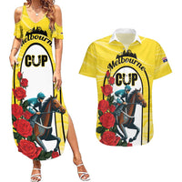 Personalised Melbourne Horse Racing Couples Matching Summer Maxi Dress and Hawaiian Shirt The Race That Stops The Nation - Wonder Print Shop