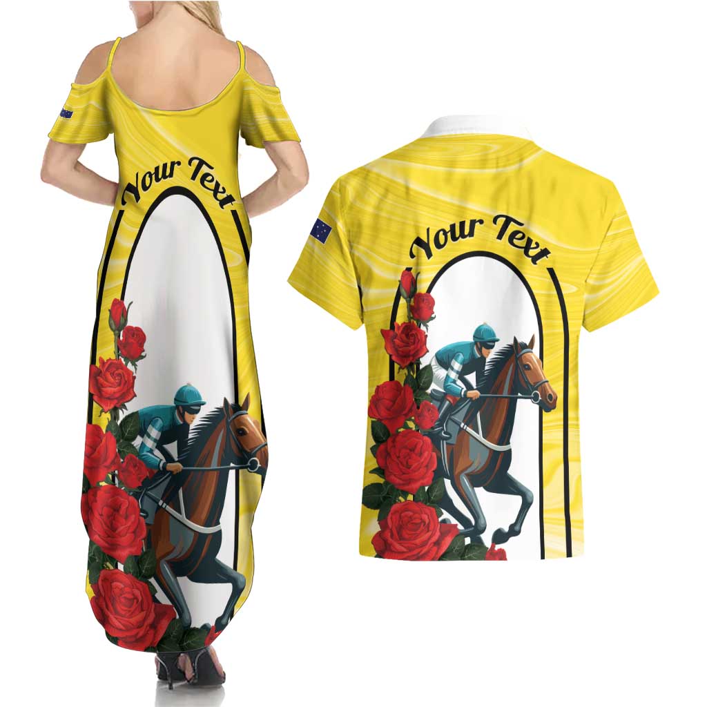 Personalised Melbourne Horse Racing Couples Matching Summer Maxi Dress and Hawaiian Shirt The Race That Stops The Nation - Wonder Print Shop