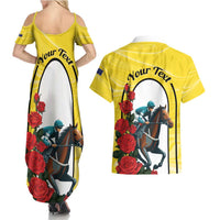 Personalised Melbourne Horse Racing Couples Matching Summer Maxi Dress and Hawaiian Shirt The Race That Stops The Nation - Wonder Print Shop