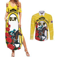 Personalised Melbourne Horse Racing Couples Matching Summer Maxi Dress and Long Sleeve Button Shirt The Race That Stops The Nation - Wonder Print Shop