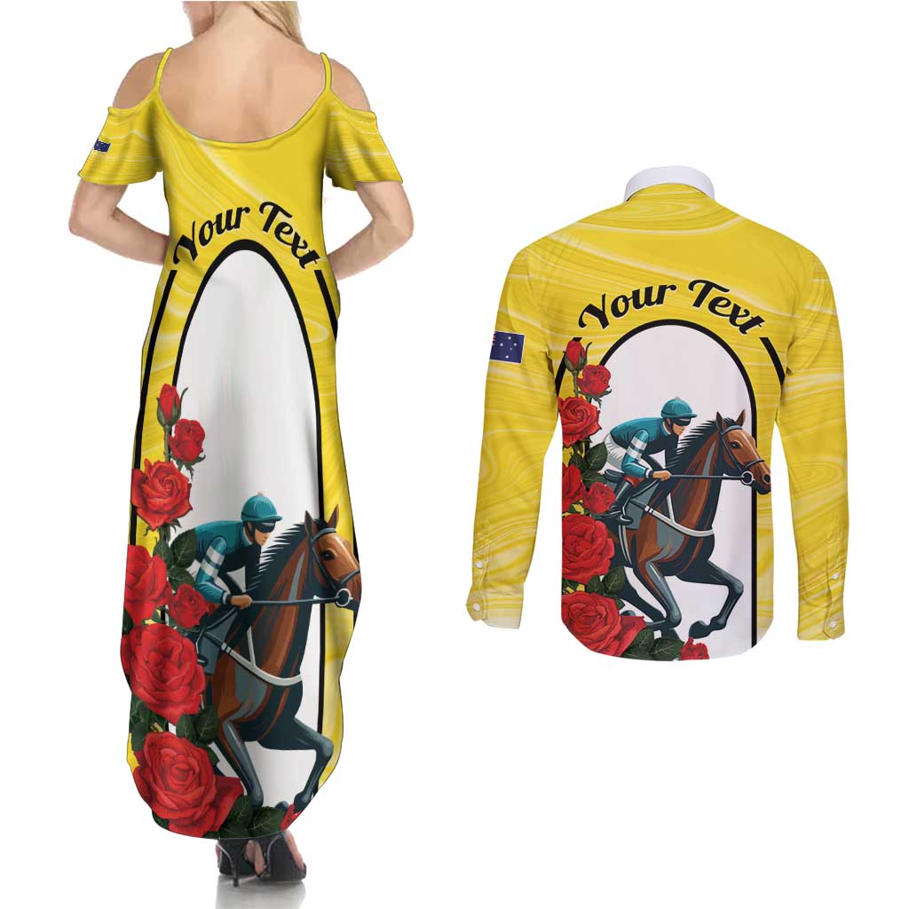 Personalised Melbourne Horse Racing Couples Matching Summer Maxi Dress and Long Sleeve Button Shirt The Race That Stops The Nation - Wonder Print Shop