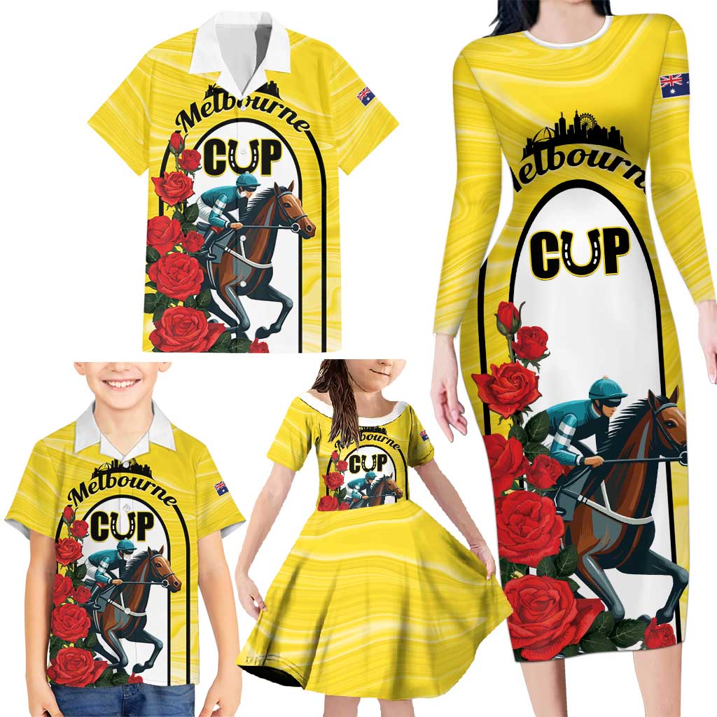 Personalised Melbourne Horse Racing Family Matching Long Sleeve Bodycon Dress and Hawaiian Shirt The Race That Stops The Nation - Wonder Print Shop