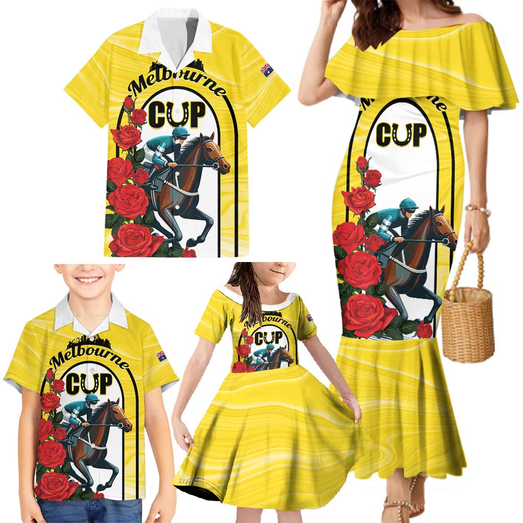 Personalised Melbourne Horse Racing Family Matching Mermaid Dress and Hawaiian Shirt The Race That Stops The Nation - Wonder Print Shop