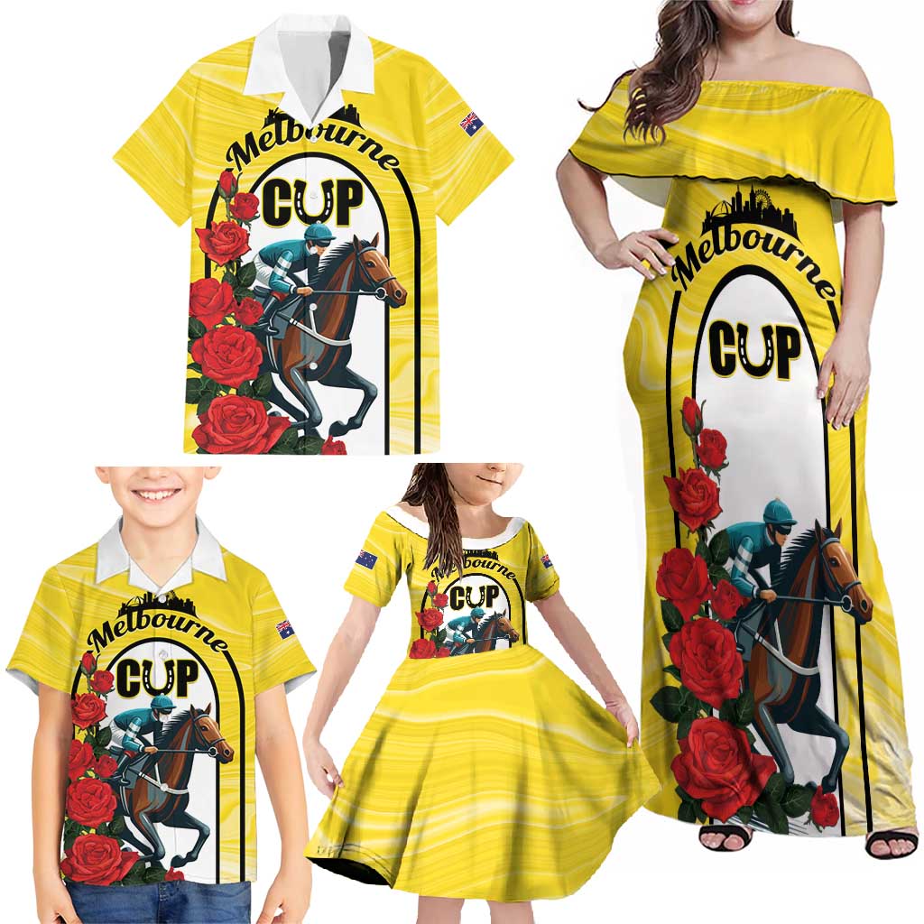 Personalised Melbourne Horse Racing Family Matching Off Shoulder Maxi Dress and Hawaiian Shirt The Race That Stops The Nation - Wonder Print Shop