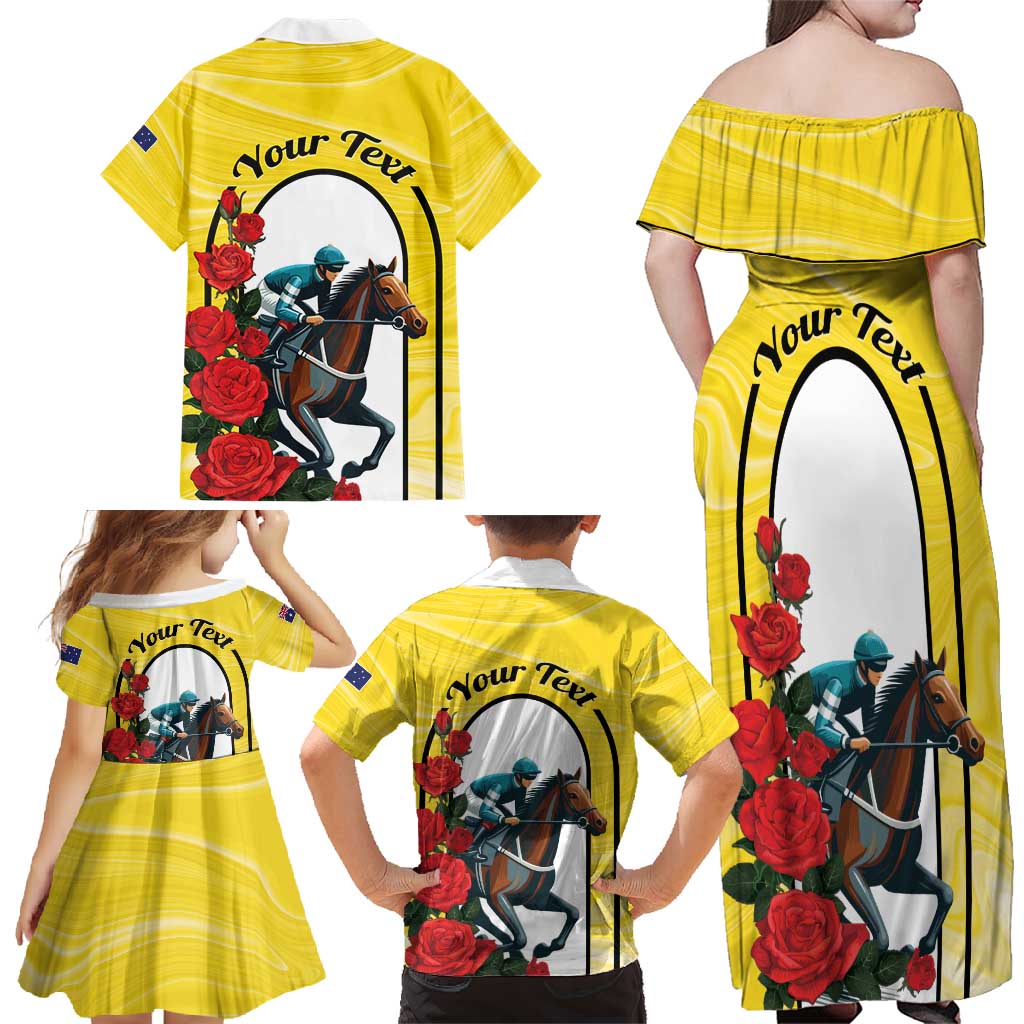 Personalised Melbourne Horse Racing Family Matching Off Shoulder Maxi Dress and Hawaiian Shirt The Race That Stops The Nation - Wonder Print Shop