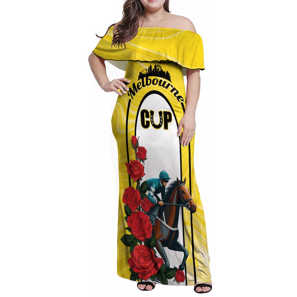 Personalised Melbourne Horse Racing Family Matching Off Shoulder Maxi Dress and Hawaiian Shirt The Race That Stops The Nation - Wonder Print Shop
