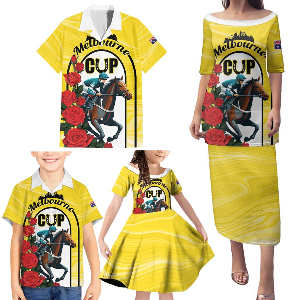Personalised Melbourne Horse Racing Family Matching Puletasi and Hawaiian Shirt The Race That Stops The Nation - Wonder Print Shop