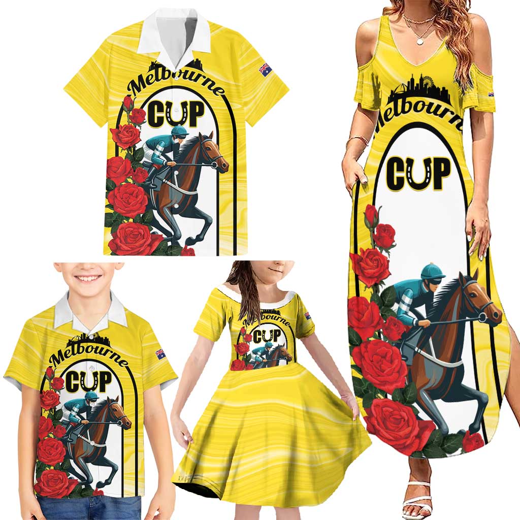 Personalised Melbourne Horse Racing Family Matching Summer Maxi Dress and Hawaiian Shirt The Race That Stops The Nation - Wonder Print Shop