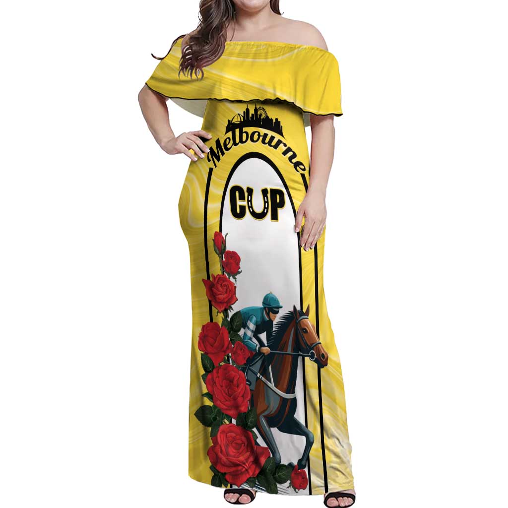 Personalised Melbourne Horse Racing Off Shoulder Maxi Dress The Race That Stops The Nation - Wonder Print Shop
