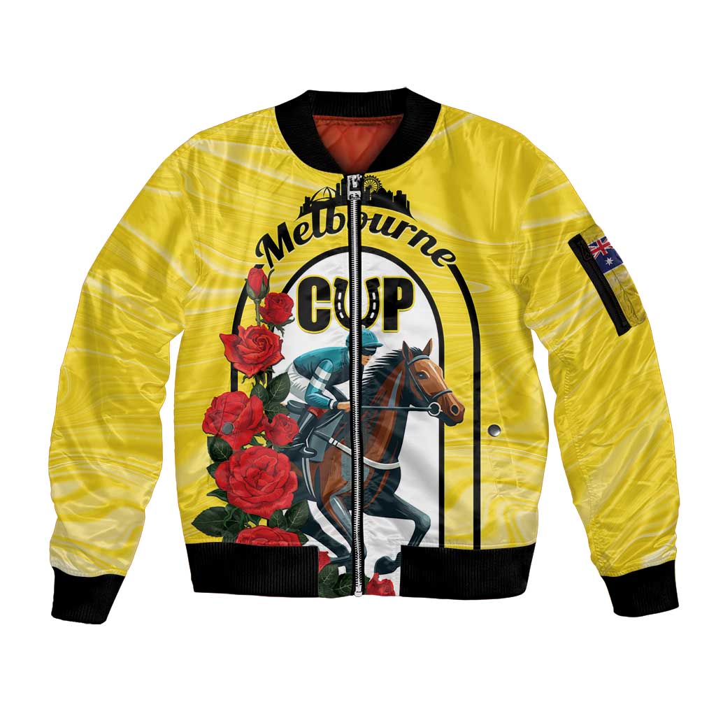 Personalised Melbourne Horse Racing Sleeve Zip Bomber Jacket The Race That Stops The Nation - Wonder Print Shop