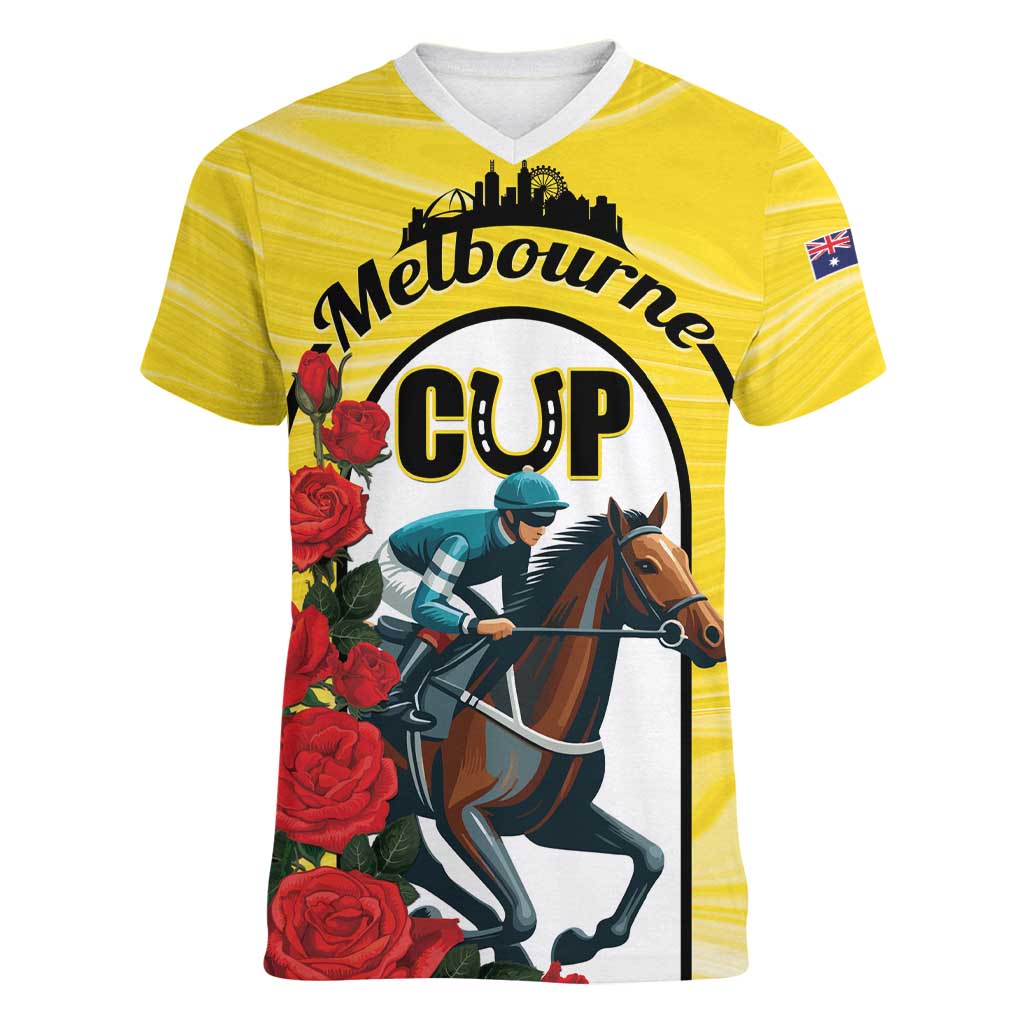 Personalised Melbourne Horse Racing Women V-Neck T-Shirt The Race That Stops The Nation - Wonder Print Shop