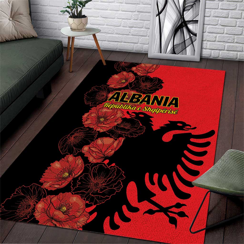 Albania Eagle Area Rug Red Poppy Flowers - Wonder Print Shop