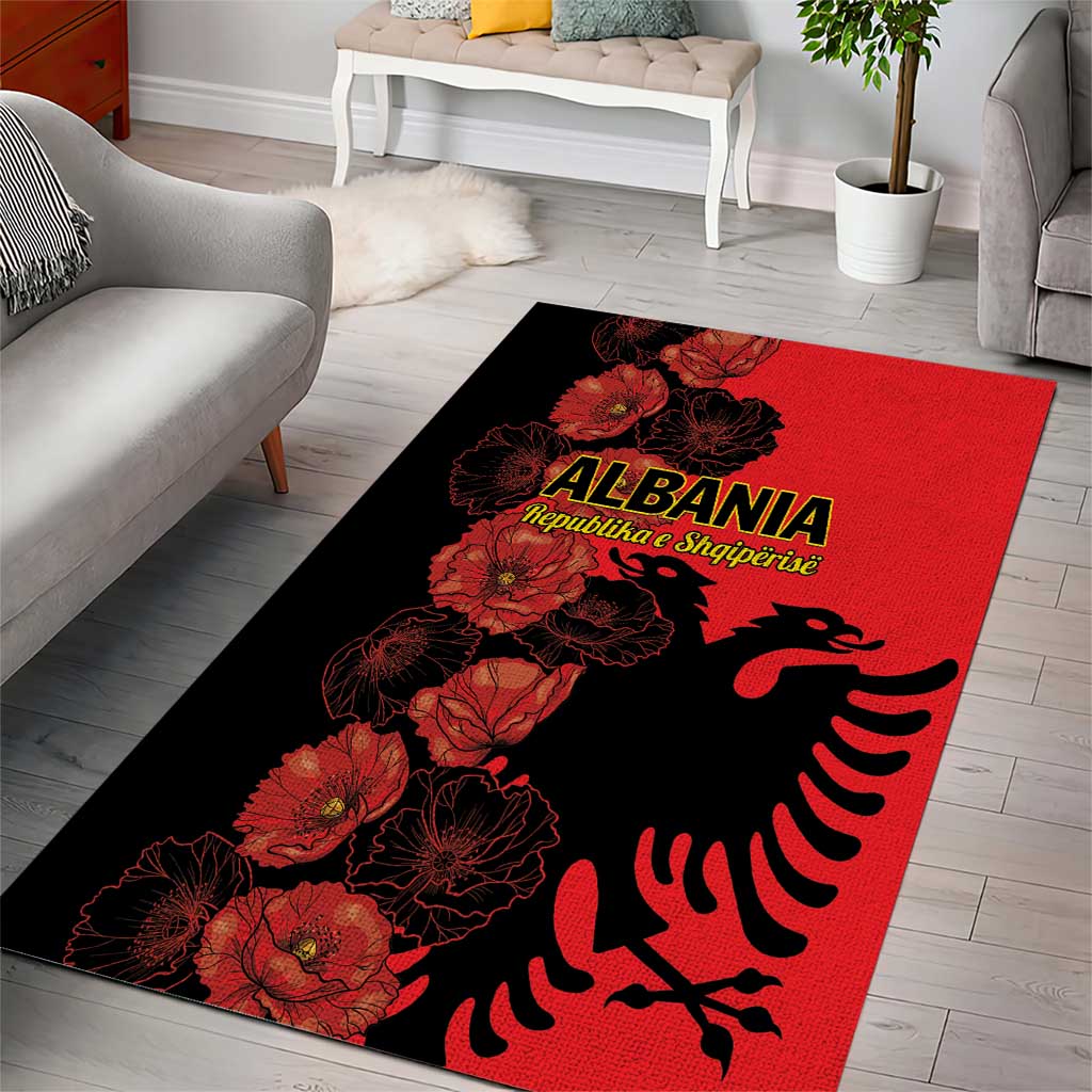Albania Eagle Area Rug Red Poppy Flowers - Wonder Print Shop