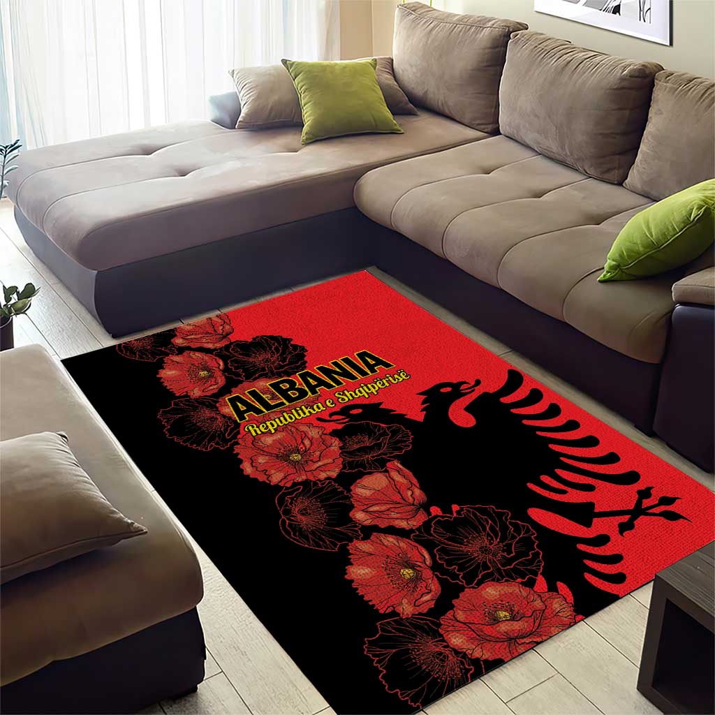 Albania Eagle Area Rug Red Poppy Flowers - Wonder Print Shop
