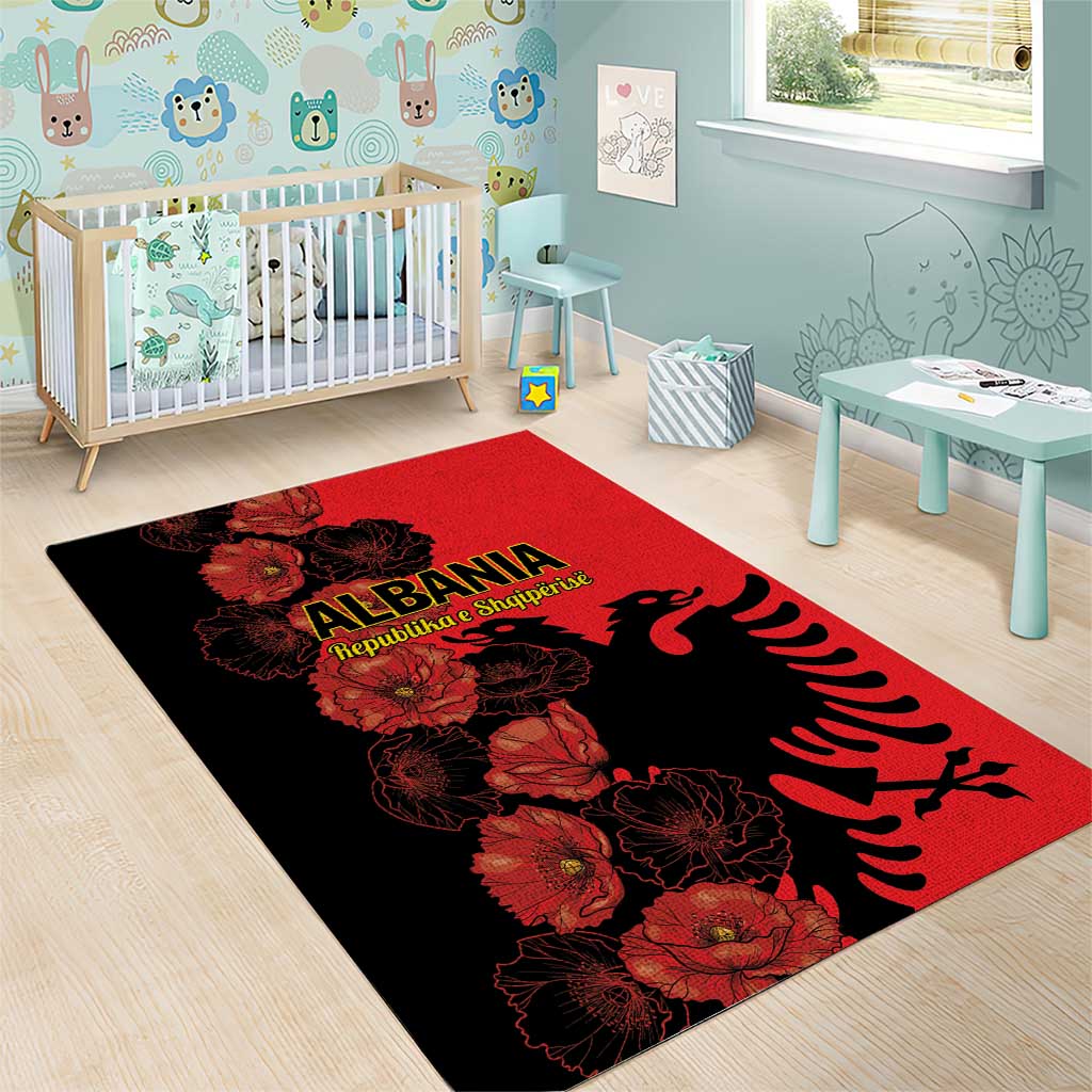 Albania Eagle Area Rug Red Poppy Flowers - Wonder Print Shop