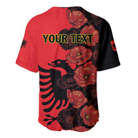 Personalised Albania Eagle Baseball Jersey Red Poppy Flowers - Wonder Print Shop