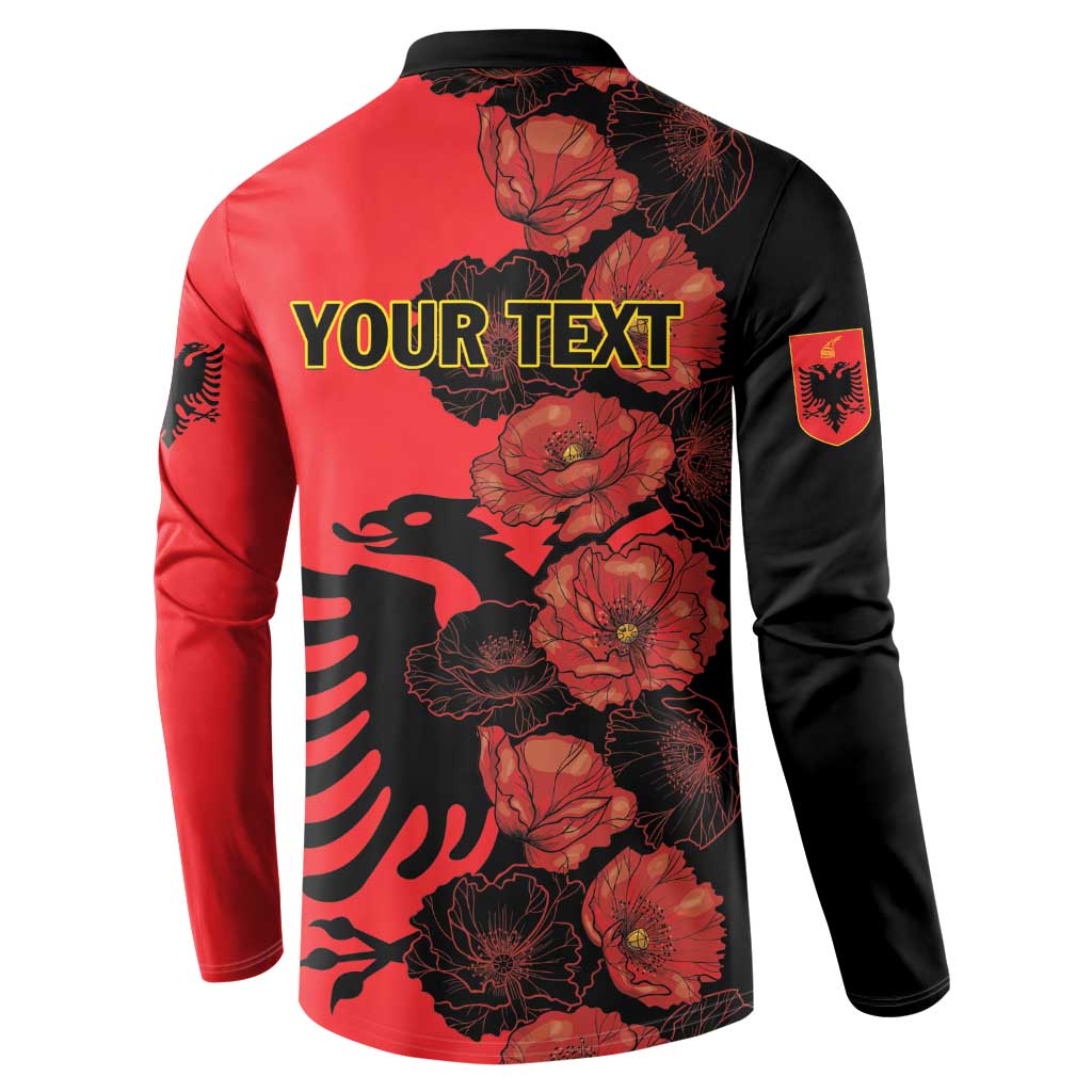 Personalised Albania Eagle Button Sweatshirt Red Poppy Flowers - Wonder Print Shop