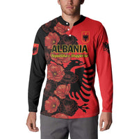 Personalised Albania Eagle Button Sweatshirt Red Poppy Flowers - Wonder Print Shop