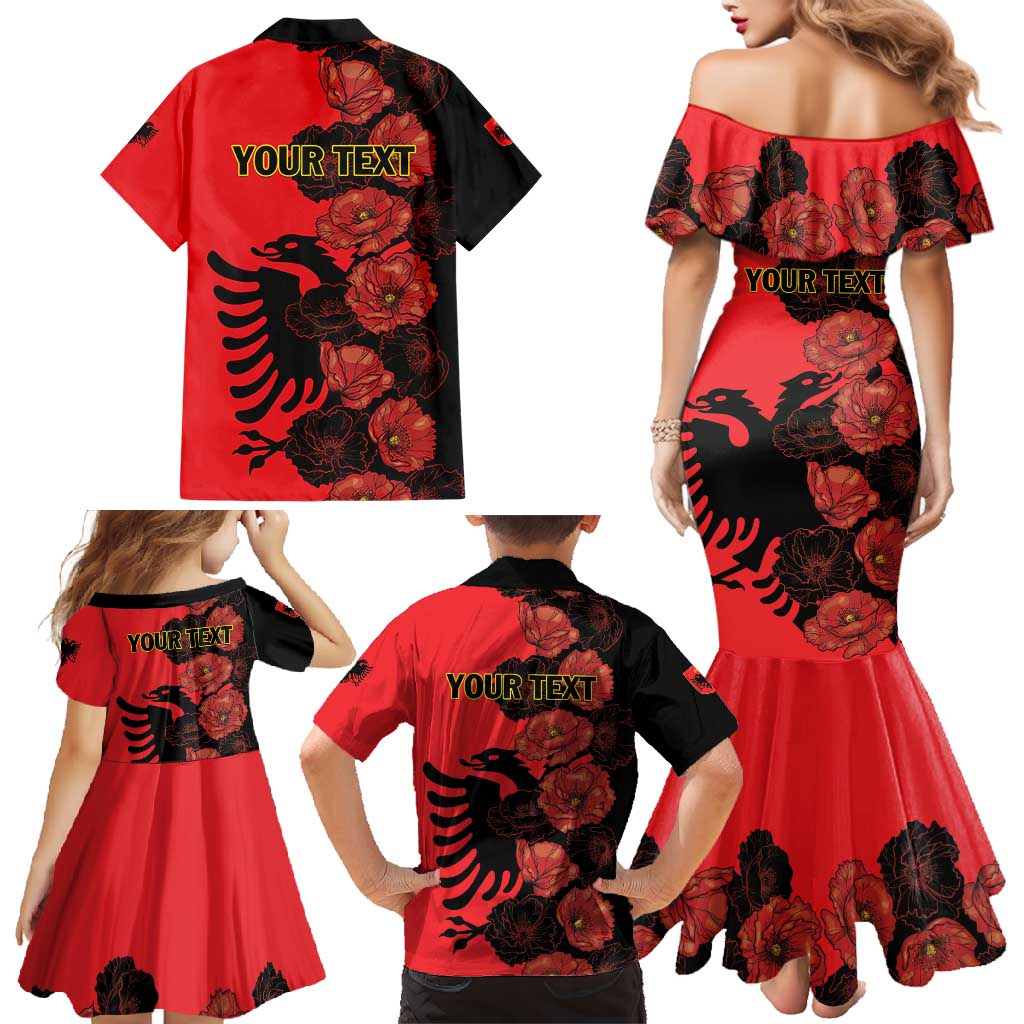 Personalised Albania Eagle Family Matching Mermaid Dress and Hawaiian Shirt Red Poppy Flowers - Wonder Print Shop