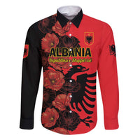 Personalised Albania Eagle Family Matching Off Shoulder Maxi Dress and Hawaiian Shirt Red Poppy Flowers - Wonder Print Shop