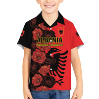 Personalised Albania Eagle Family Matching Short Sleeve Bodycon Dress and Hawaiian Shirt Red Poppy Flowers - Wonder Print Shop