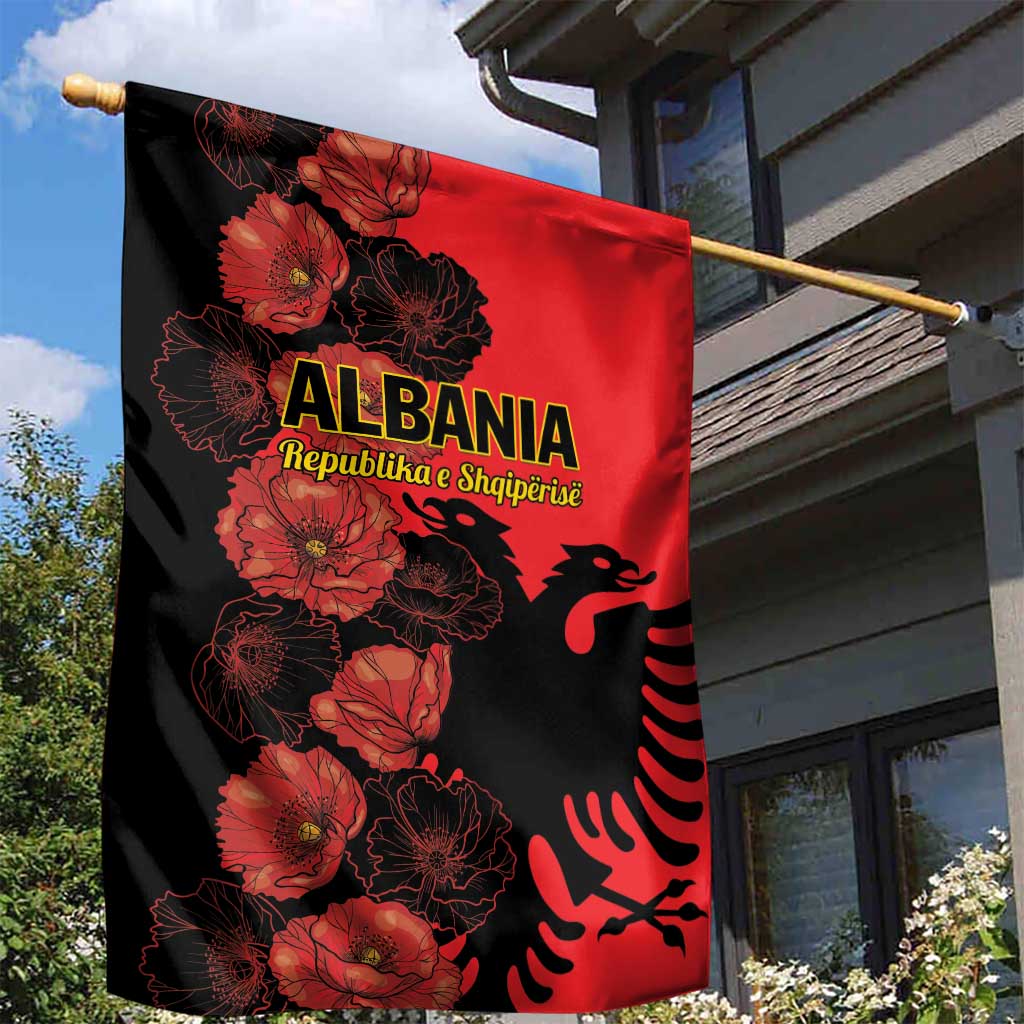Albania Eagle Garden Flag Red Poppy Flowers - Wonder Print Shop