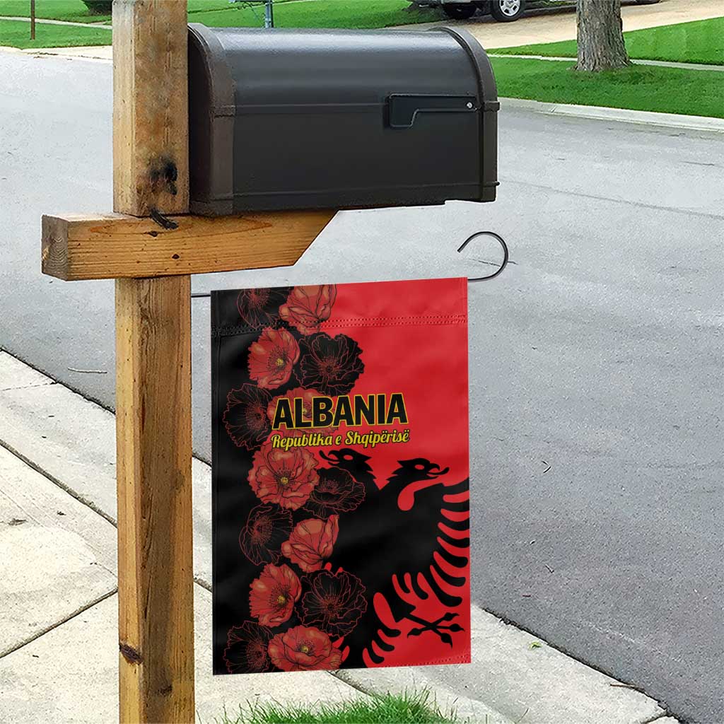 Albania Eagle Garden Flag Red Poppy Flowers - Wonder Print Shop