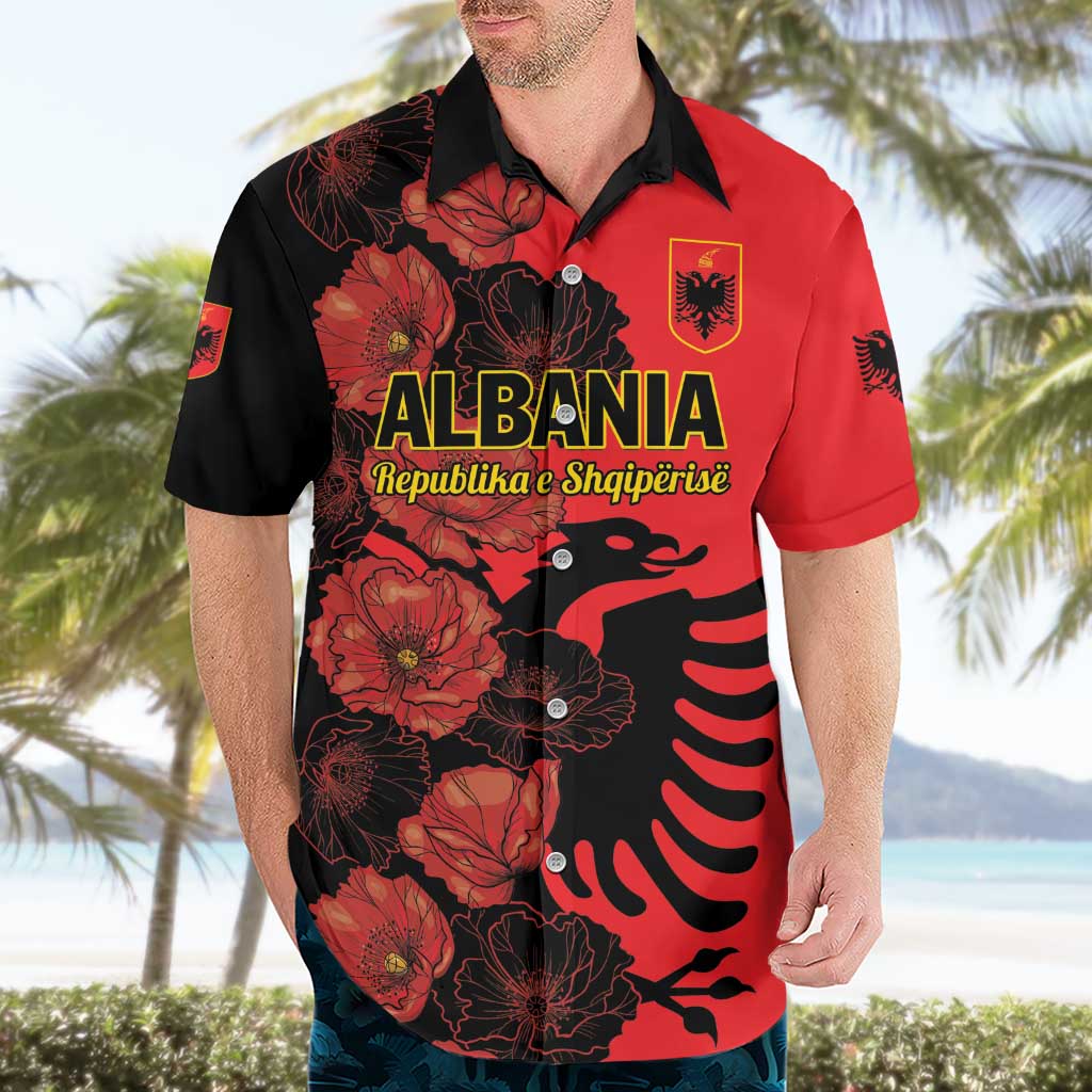 Personalised Albania Eagle Hawaiian Shirt Red Poppy Flowers - Wonder Print Shop