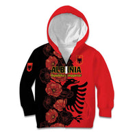 Personalised Albania Eagle Kid Hoodie Red Poppy Flowers - Wonder Print Shop