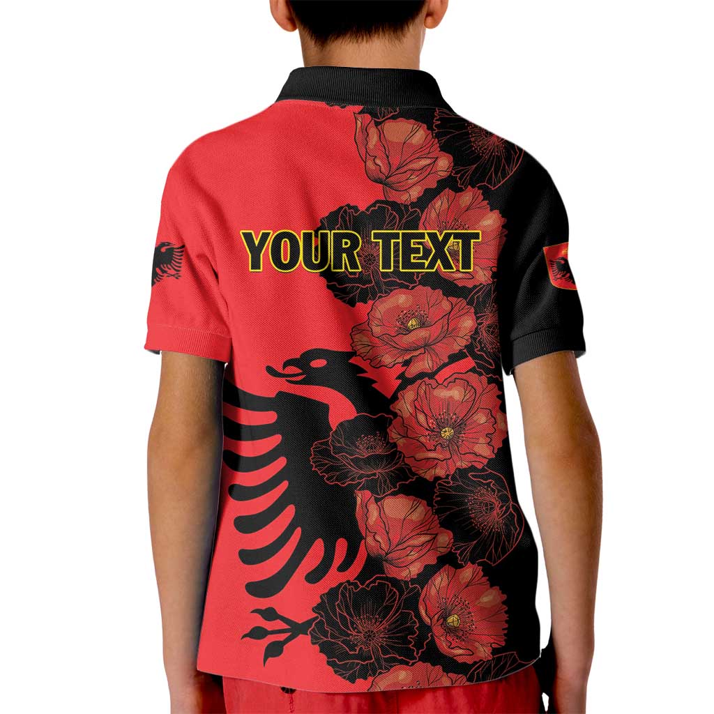 Personalised Albania Eagle Kid Polo Shirt Red Poppy Flowers - Wonder Print Shop