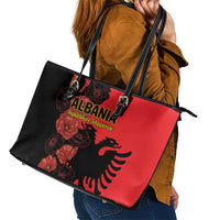 Albania Eagle Leather Tote Bag Red Poppy Flowers - Wonder Print Shop