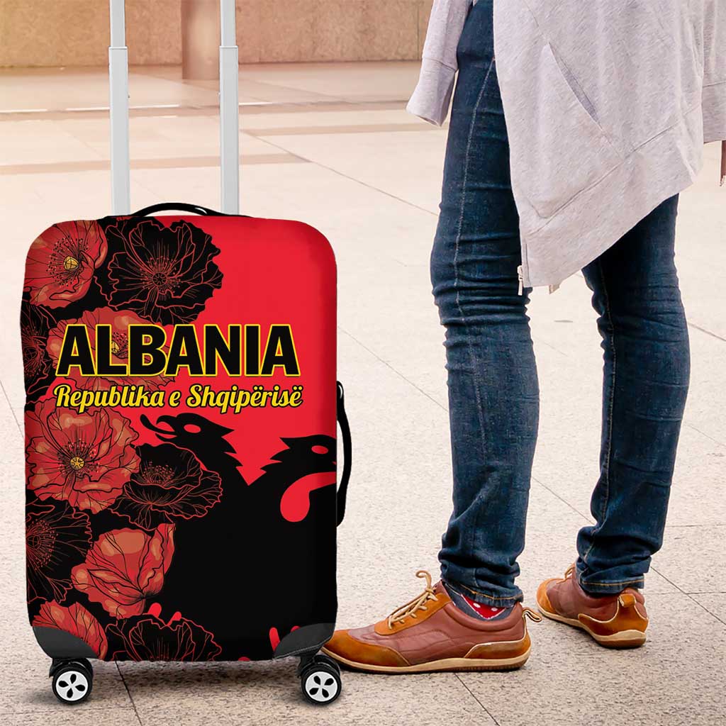 Albania Eagle Luggage Cover Red Poppy Flowers - Wonder Print Shop