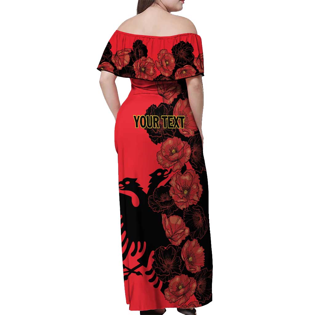 Personalised Albania Eagle Off Shoulder Maxi Dress Red Poppy Flowers - Wonder Print Shop