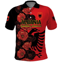 Personalised Albania Eagle Polo Shirt Red Poppy Flowers - Wonder Print Shop