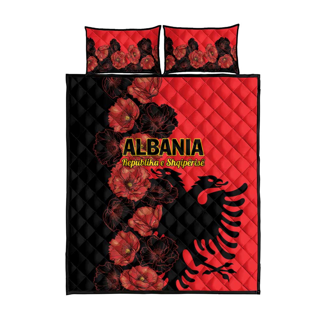 Albania Eagle Quilt Bed Set Red Poppy Flowers - Wonder Print Shop