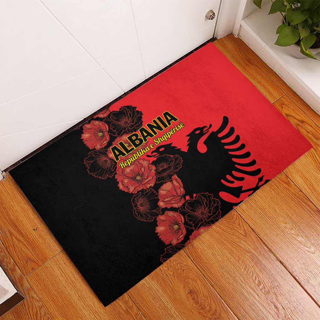 Albania Eagle Rubber Doormat Red Poppy Flowers - Wonder Print Shop