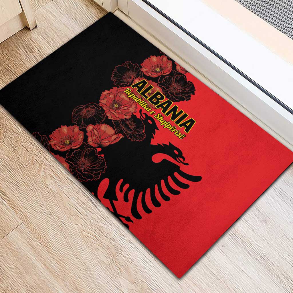 Albania Eagle Rubber Doormat Red Poppy Flowers - Wonder Print Shop
